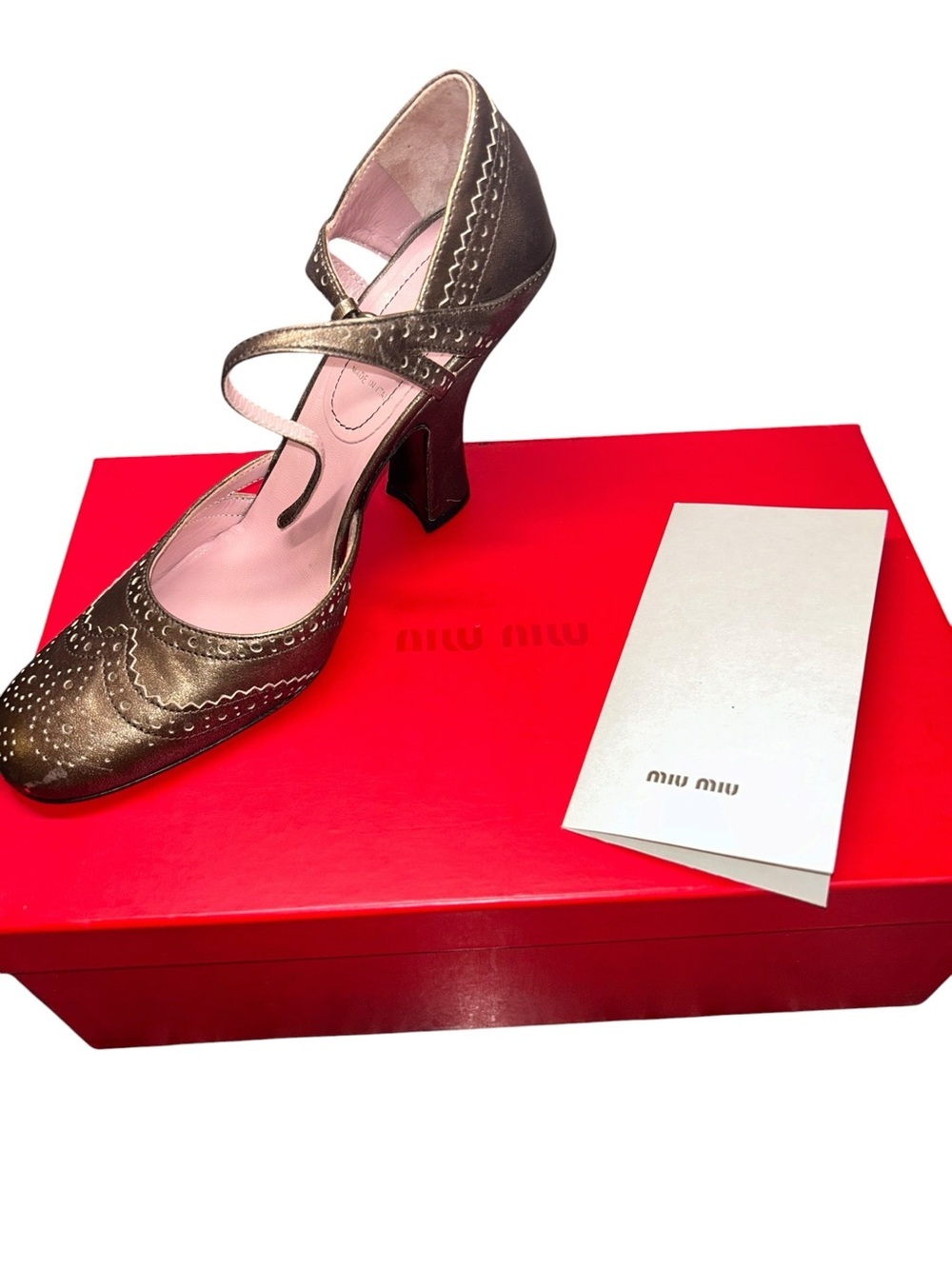 MIU MIU Womens Vintage Gold Brogue Leather Embossed Lizard Pumps Size 38 US 7.5